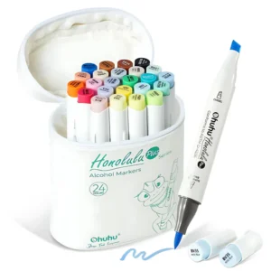Ohuhu Honolulu Plus – מארז 24 טושים דו־צדדי עם מברשת פרימיום גמישה (Supreme Brush) וקצה אלכסוני לצביעה מדויקת